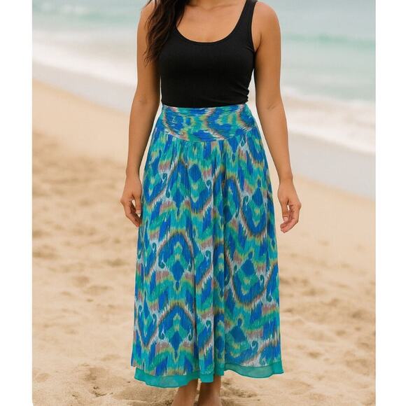 Aerie lightweight multicolor maxi elastic waist skirt in teal & pink SM - Picture 1 of 9
